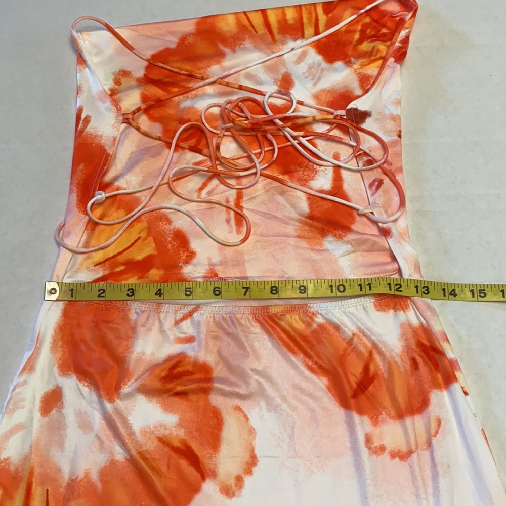 Cryptographic Tie Dye Backless Orange Maxi Dress - Picture 13 of 14